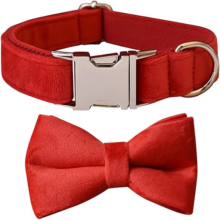 Photo 1 of Love Dream Bowtie Dog Collar, Velvet Dog Collars with Detachable Bowtie Metal Buckle, Soft Comfortable Adjustable Bow Tie Collars for Small Medium Large Dogs (Small, Red)
