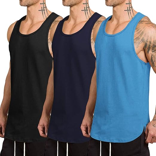 Photo 1 of COOFANDY Men's 3 Pack Quick Dry Workout Tank Top Gym Muscle Tee Fitness Bodybuilding Sleeveless T Shirt (L)

