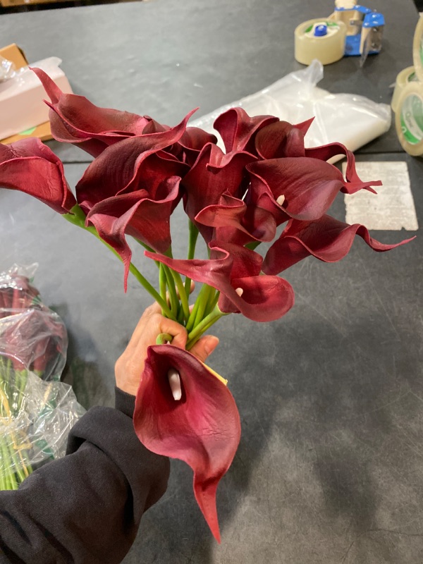 Photo 2 of Floral Kingdom USA 14" Real Touch Latex Calla Lily Bunch Artificial Spring Flowers for Home Decor, Wedding Bouquets, and centerpieces (Pack of 30) (Burgundy)
