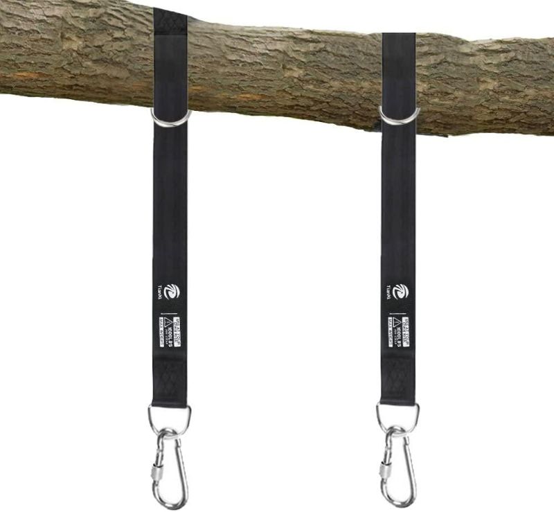 Photo 1 of Tree Swing Hanging Strap - 5ft Swing Straps Outdoor Suspension Accessories Kit, Holds 2200lbs with Stainless Carabiners, Easy Installation, Perfect for Baby/Garden/Toddler Swing (Black)
