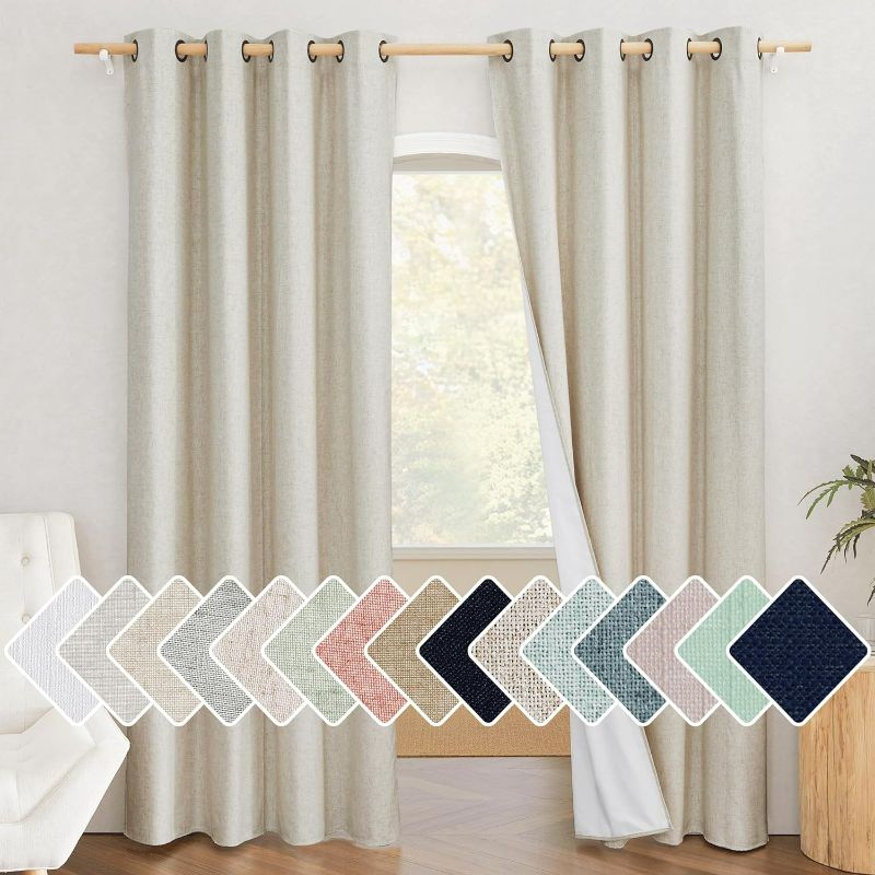 Photo 1 of  Natural Curtains 84 inch Long Burg for Living Room, 2 Panels, 52" Wide, Farmhouse Thick Completely Blackout Window Treatment Thermal Insulated Warm Drapes for Winter
