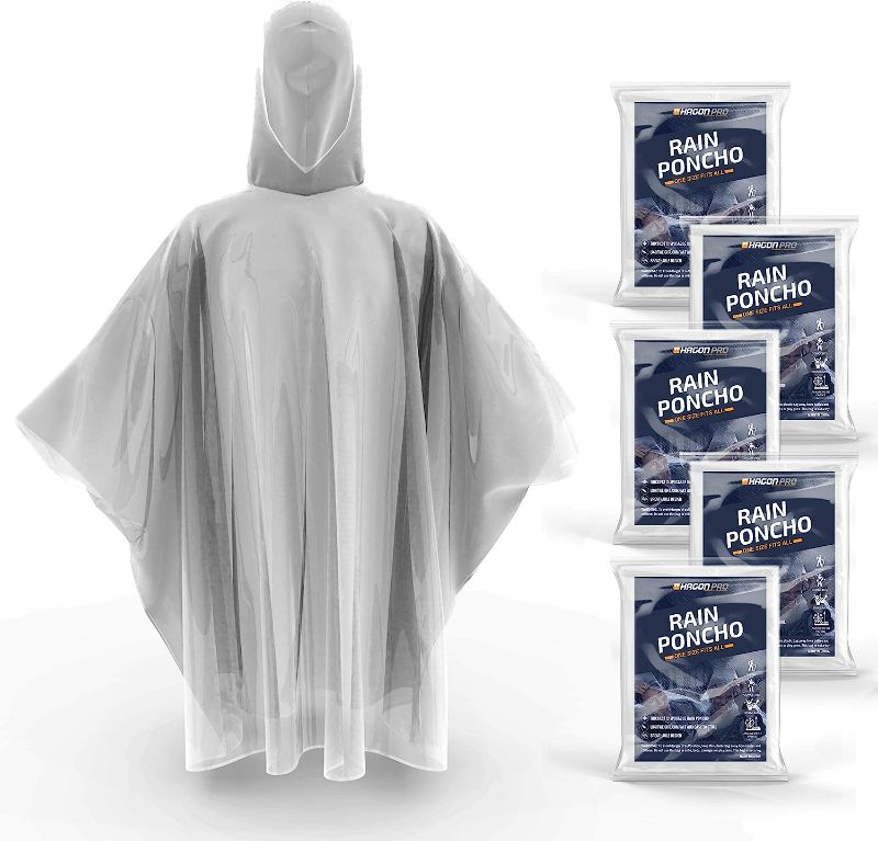 Photo 1 of Hagon PRO Disposable Rain Ponchos for Adults (5 Pack)
