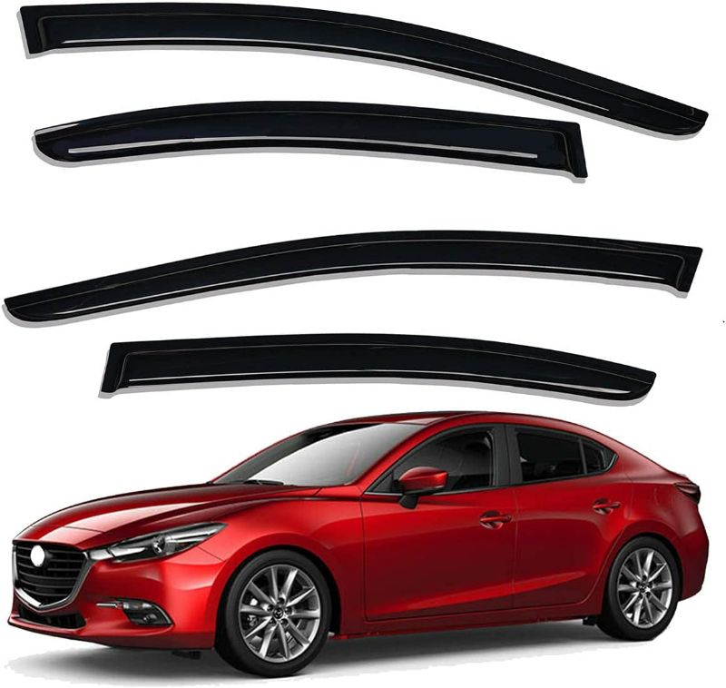 Photo 1 of Lightronic WV94262 Outside-Mount Side Window Visor Deflector Rain Guard, Dark Smoke Shatterproof, 4-Pieces Set for 2014-2018 Mazda 3 Sedan & Hatchback
