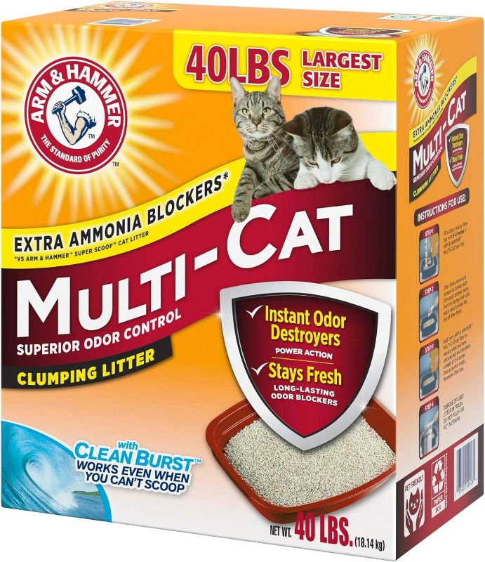 Photo 1 of Arm and Hammer Clumping Cat Litter, Multi-Cat Strength, 40 Pound Box
