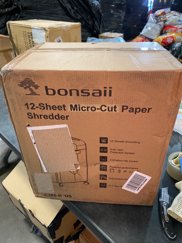 Photo 3 of Bonsaii 12-Sheet Micro Cut Shredders for Home Office, 60 Minute P-4 Security Level Paper Shredder for CD, Credit Card, Mails, Staple, Clip, with Jam-Proof System & 4.2 Gal Pullout Bin C266-B 1 2 Sheet-60Mins(New)