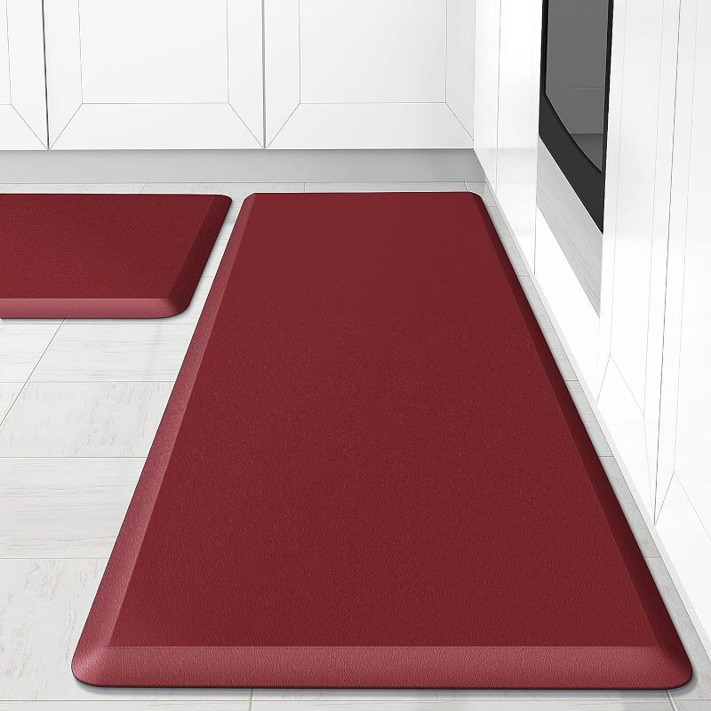 Photo 1 of HappyTrends Kitchen Mat [2PCS] Cushioned Comfort Anti-Fatigue Floor Mat, Waterproof Non-Slip Kitchen Rugs, Thick Perfect Ergonomic Foam Standing mat for Kitchen, Home, Office, Laundry,Red

