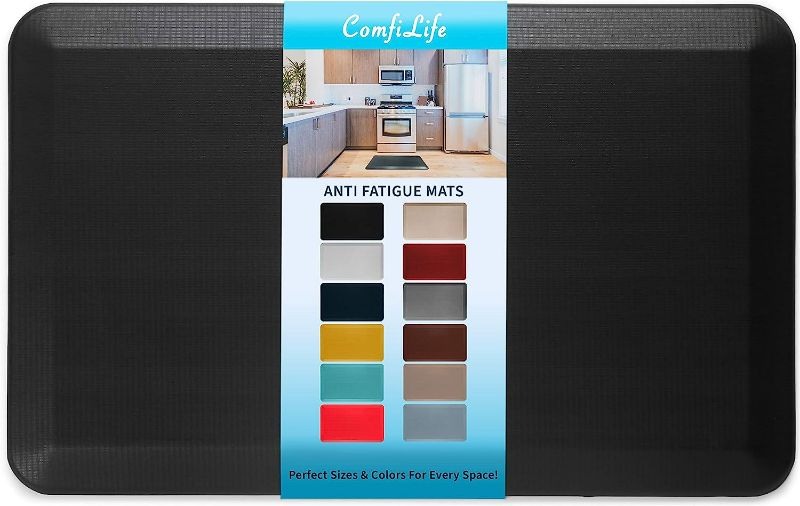 Photo 1 of ComfiLife Anti Fatigue Floor Mat – 3/4 Inch Thick Perfect Kitchen Mat, Standing Desk Mat – Comfort at Home, Office, Garage – Durable – Stain Resistant – Non-Slip Bottom (20" x 32", Black)
