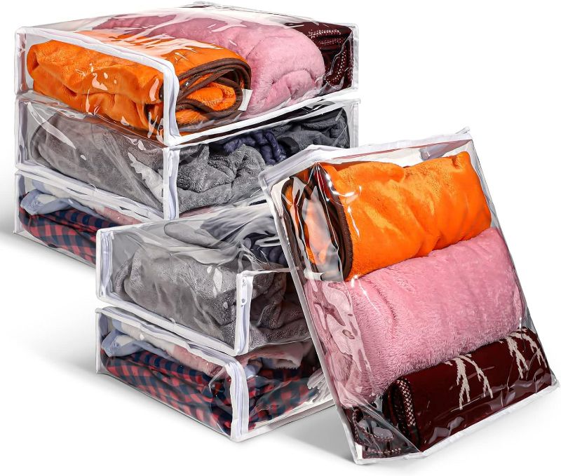 Photo 1 of Shappy 6 Packs Clear Zippered Storage Bags Sweater Storage Bags Plastic Storage Bags for Blankets Clothes Bed Sheet Organizer with Zipper for Closet Linen Sweater Bed Sheet Clothes (16 x 14 x 4 Inch)
