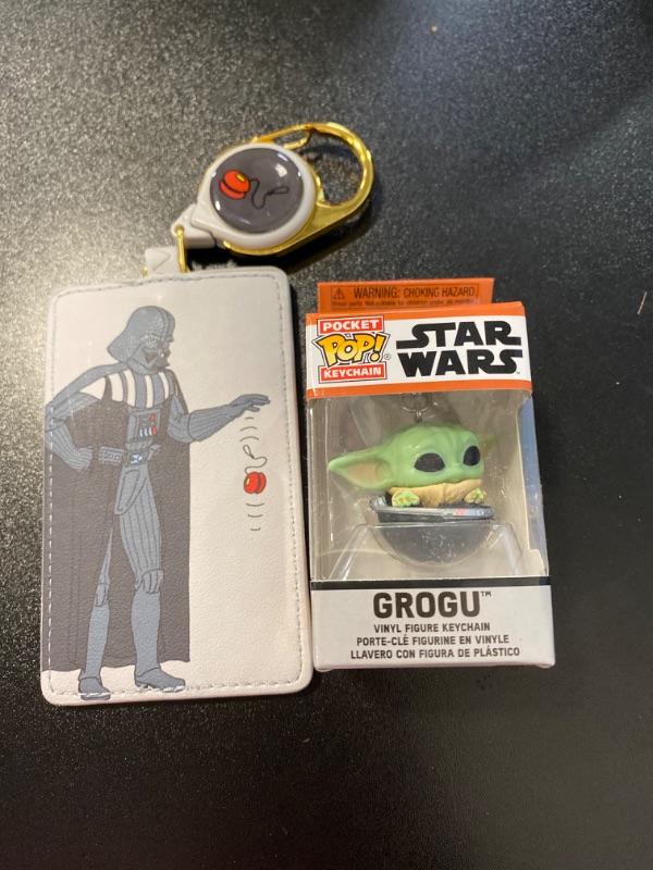 Photo 2 of Loungefly Disney Darth Vader Yo-yo Grey Retractable Lanyard ID Holder and Funko Pop Keychain Star Wars Grogu ( Baby Yoda )