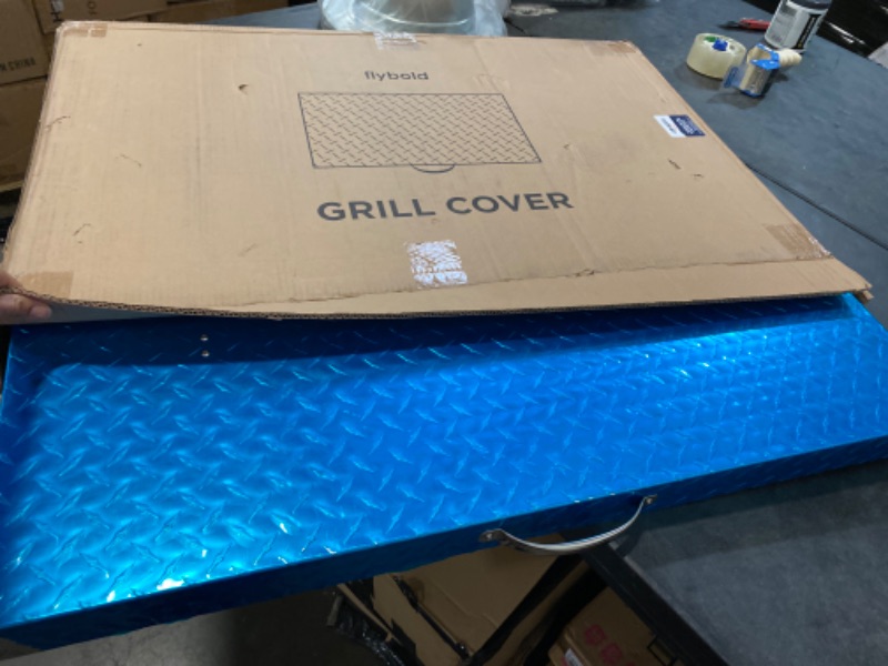 Photo 2 of Flybold Blackstone Griddle Cover 36 inch - Waterproof Diamond Plated Design with Aluminum Hard Top Lid & Stainless Steel Handle for BBQ, Camping, Makes for Perfect Blackstone Accessories

