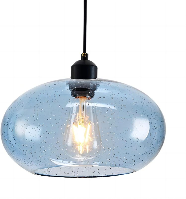 Photo 1 of Blue Blown Glass Pendant Lights, 1-Light Glass Dome Shade Pendant Lighting Fixture for Kitchen Island Dining Room, Sink, Counter, Bar