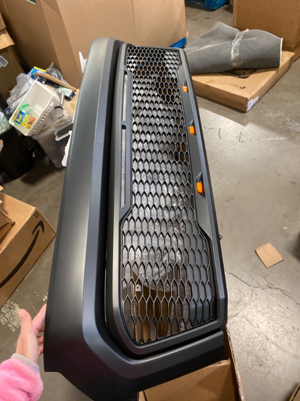 Photo 2 of Tidal Replacement Tundra ABS Grille Upper Front Hood Grill - Matte Black - With Amber LED Lights for 14-19 Tundra
