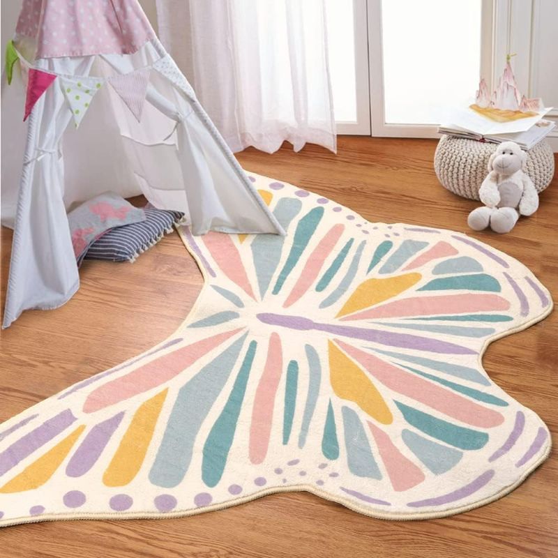 Photo 1 of Lukinbox Kids Rugs for Bedroom, Large Butterfly Nursery Area Rug for Playroom, Colorful Kids Play Mat Non Slip Washable Shaped Carpet Super Soft Cute Baby Crawling Mat for Girls Living Room, 
