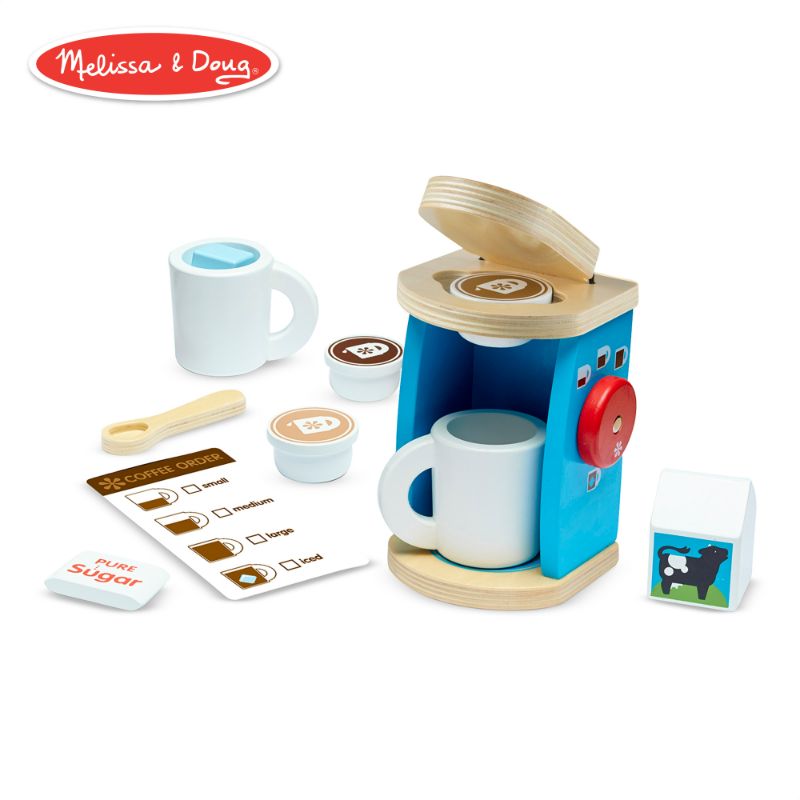Photo 1 of Melissa & Doug 11-Piece Brew and Serve Wooden Coffee Maker Set - Play Kitchen Accessories
