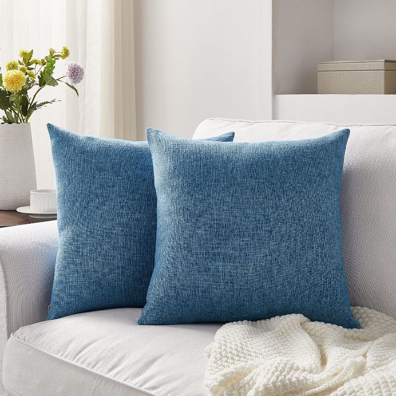 Photo 1 of Set of 2 Blue Pillow Covers 18 x 18 Inch Farmhouse Boho Decorative Throw Pillow Covers Linen Cushion Covers for Sofa Couch Décor