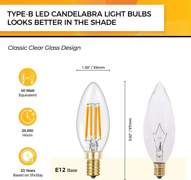 Photo 1 of Hizashi E12 LED Bulb Dimmable 60W Equivalent, Chandelier Light Bulbs Soft White 4 Pack