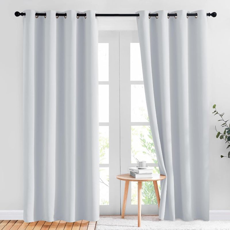 Photo 1 of NICETOWN Room Darkening Curtains for Living Room - Easy Care Solid Thermal Insulated Grommet Panels/Drapes for Bedroom (2 Panels, Greyish White)