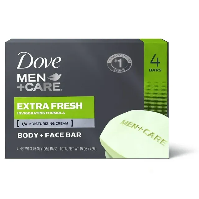 Photo 1 of Dove Men+Care Body + Face Bar Invigorating Formula, Extra Fresh, 3.75 oz (4 Bars)
