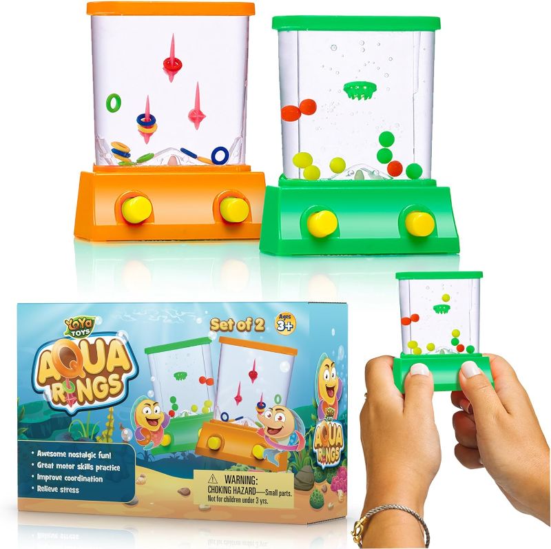 Photo 1 of YoYa Toys Handheld Water Games - Miniature Aqua Arcade Set with Fish Ring Toss & Basketball, Handheld Water Toys for Kids & Adults, Retro Pastime Water Games, Original Waterful Ring Toss in Gift Box