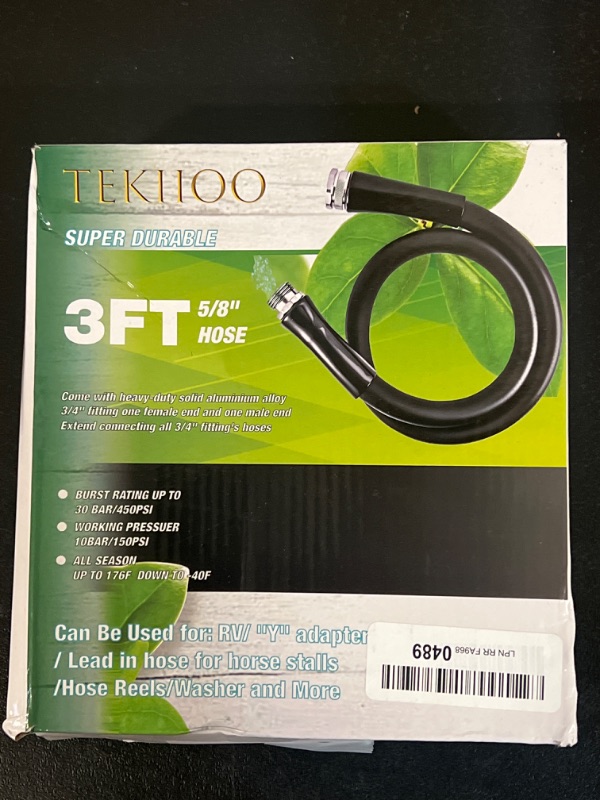 Photo 2 of TEKIIOO Short Garden Hose 3ft x 5/8", Garden Lead-In Hose, Heavy Duty, Anti-Kink, Flexible, No-Leaking, MALE to Female, Black