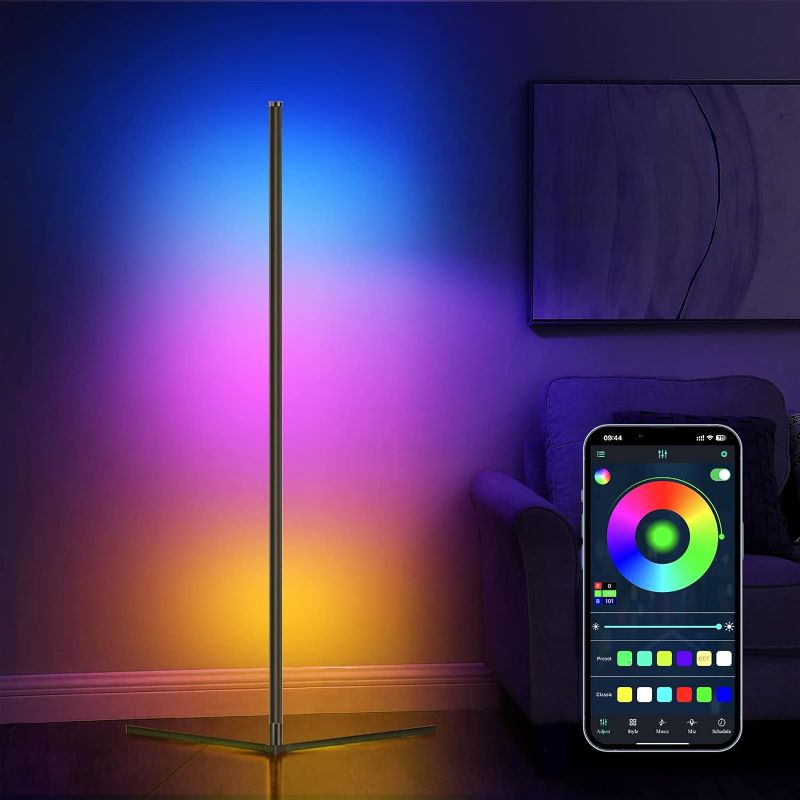 Photo 1 of RGB Corner Floor Lamp, Corner Floor Lamp RGB Color Changing Corner Lamp LED Modern Floor Lights with Bluetooth APP and Remote Control Music Sync, 65" RGB Mood Lighting 24H Timing 398+ DIY Modes