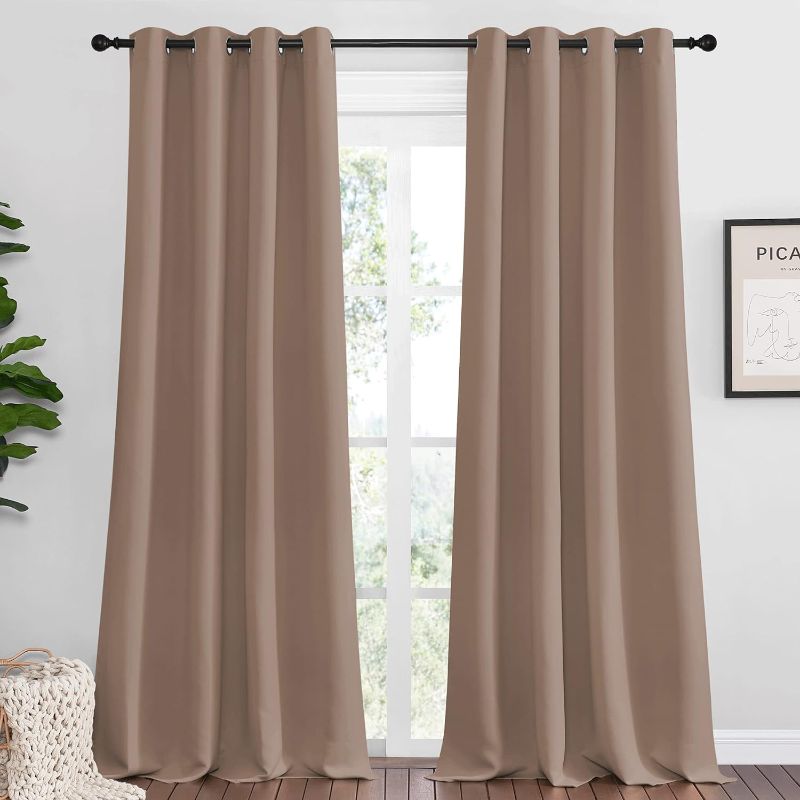 Photo 1 of NICETOWN Bedroom Blackout Curtains and Drapes - Window Treatment Thermal Insulated Solid Grommet Blackout Draperies for Bedroom (Set of 2 Panels, 55 by 96 Inch, Cappuccino)