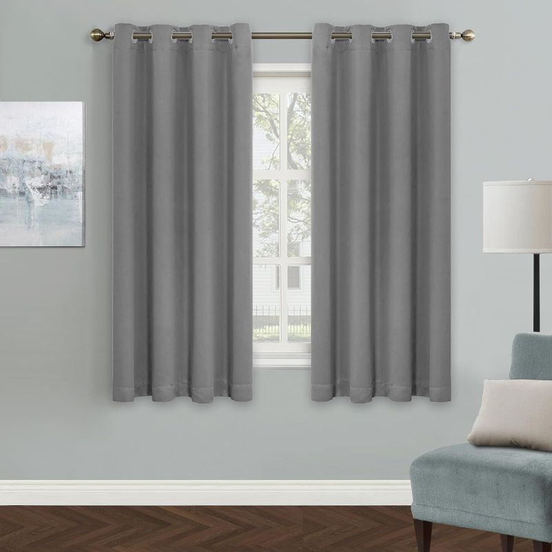 Photo 1 of MYSKY HOME Grey Blackout Curtains for Living Room, Grommet Room Darkening Curtain for Bedroom, Amazing Triple Weave Thermal Insulated Curtain, 1 Curtain Panel, Grey