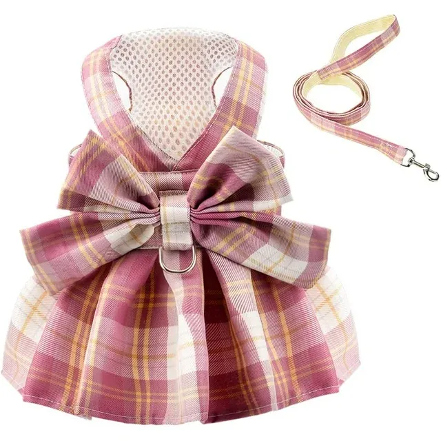 Photo 1 of 2 pack Plaid Dog Dress Harness with Leash Set, Puppy Dresses for Small Medium Dogs Female, Adjustable Doggie Summer Dresses, Yorkie Chihuahua Clothes Girl, Pet Apparel Cats