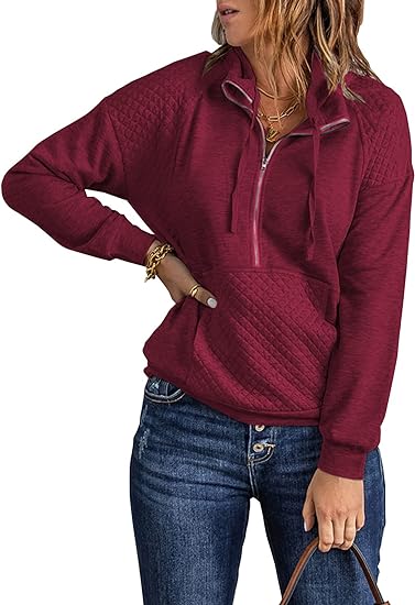 Photo 1 of BTFBM Women 2023 Fashion Sweatshirts Quilted Pattern Lightweight Zip Long Sleeve Casual Pullovers Shirts Tops