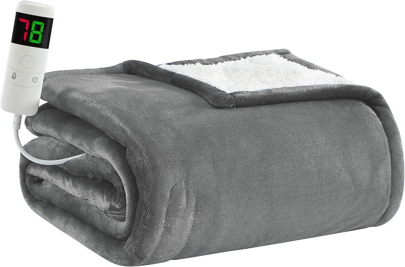 Photo 1 of BOMOVA Heated Electric Blanket Throw, Heating Blanket with 10 Heating Levels & 8 Hours Auto Off, Super Cozy Soft Sherpa Blanket with Fast Heating Overheating Protection, Machine Washable