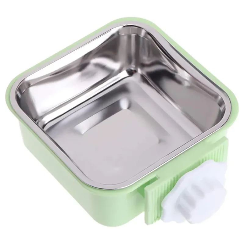 Photo 1 of Set of 2 Dog Bowl , Stainless Steel Removable Hanging Food Water Bowl , Pet Cage Bowls with Bolt Holder for Dog, Puppy, Cat, Small Animals, green, blue