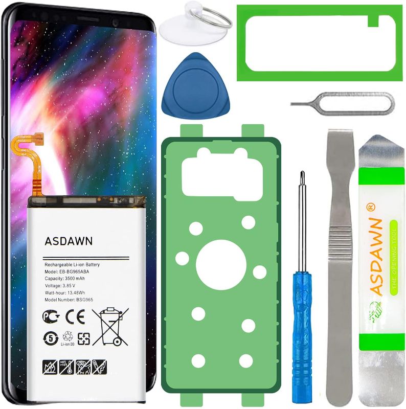 Photo 1 of ASDAWN Galaxy S9 Plus Battery Replacement, EB-BG965ABA EB-BG965ABE Battery for Samsung Galaxy S9+ G965 G965U/U1/A/T/P/V/R4/W/F with Tools+Back Cover Adhesive+Battery Adhesive+Installation Instruction