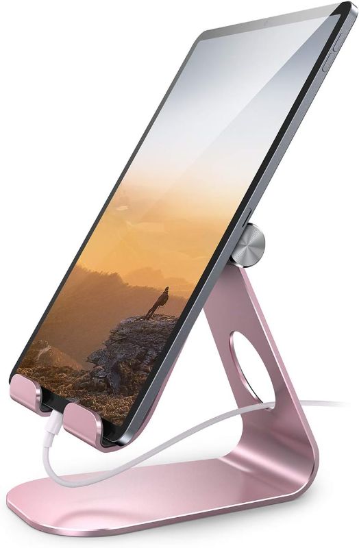 Photo 1 of Lamicall Tablet Stand Adjustable, Tablet Stand : Desktop Stand Holder Dock Compatible with Tablet Such as iPad 2018 Pro 9.7, 10.5, Air Mini 4 3 2, Kindle, Nexus, Tab, E-Reader (4-13'') - Rose Gold