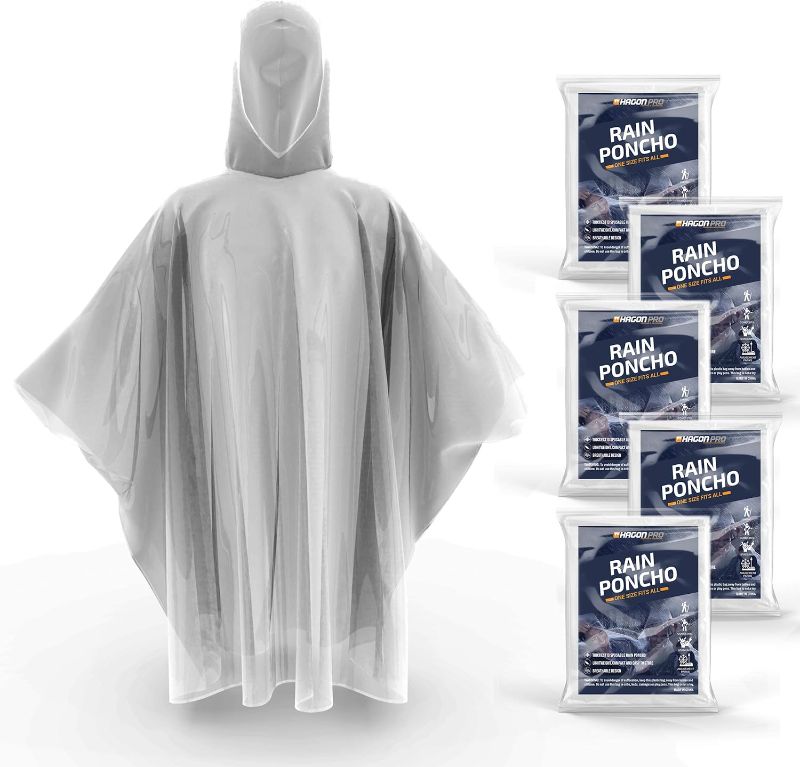 Photo 1 of Hagon PRO Disposable Rain Ponchos for Adults (5 Pack)