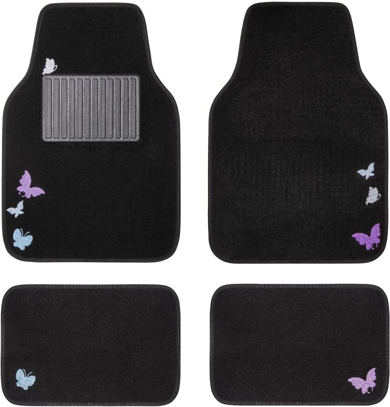 Photo 1 of CAR PASS Universal Flying Butterflies Colorful Embroidery with Heel Pad-Waterproof-Anti Slip Nibs,Car Floor Mats for Women Cute Girly,Fit Automotive,SUVS,Sedan,Vans(Black Purple)