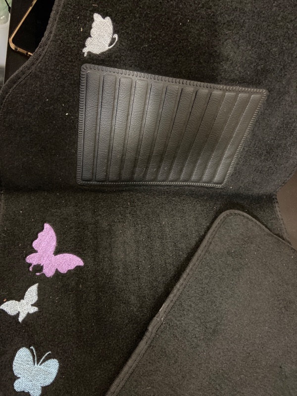 Photo 3 of CAR PASS Universal Flying Butterflies Colorful Embroidery with Heel Pad-Waterproof-Anti Slip Nibs,Car Floor Mats for Women Cute Girly,Fit Automotive,SUVS,Sedan,Vans(Black Purple)