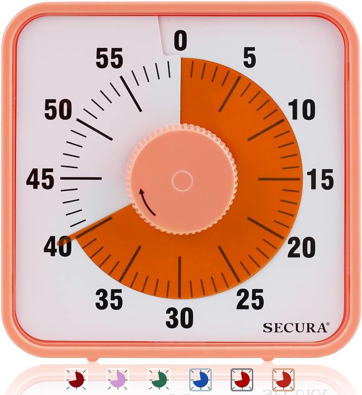 Photo 1 of Secura 7.5 Inch Visual Timer, 60 Minute Oversize Countdown Visual Timer for Kids and Adults, Durable Mechanical Time Management Tool (Orange)