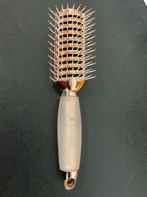 Photo 2 of Navaris Vented Hairbrush - Vented Hair Brush with Gel Handle and Wide Set Bristles for Detangling and Styling Wet, Dry, Curly, Thick Hair - Rose Gold