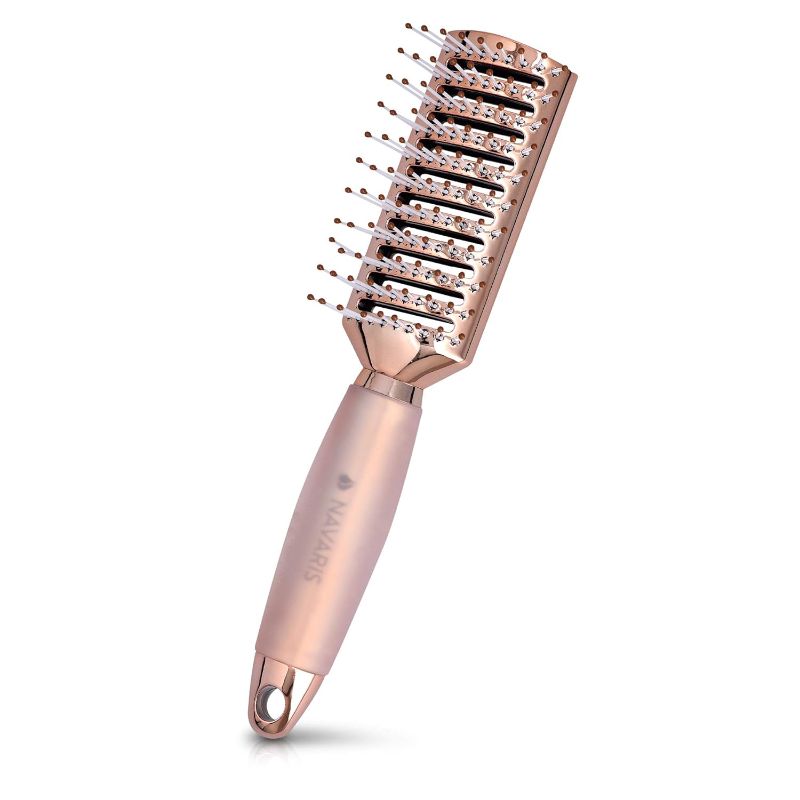 Photo 1 of Navaris Vented Hairbrush - Vented Hair Brush with Gel Handle and Wide Set Bristles for Detangling and Styling Wet, Dry, Curly, Thick Hair - Rose Gold