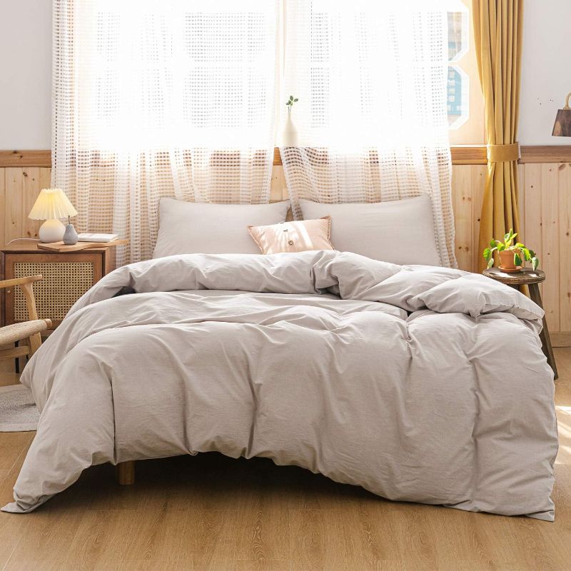 Photo 1 of ECOCOTT Beige Duvet Cover Queen Size, 100% Washed Cotton 1 Duvet Cover with Zipper and 2 Pillowcases, Ultra Soft and Easy Care Breathable Cozy Simple Style Bedding Set(King, Beige)