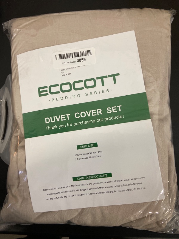 Photo 2 of ECOCOTT Beige Duvet Cover Queen Size, 100% Washed Cotton 1 Duvet Cover with Zipper and 2 Pillowcases, Ultra Soft and Easy Care Breathable Cozy Simple Style Bedding Set(King, Beige)
