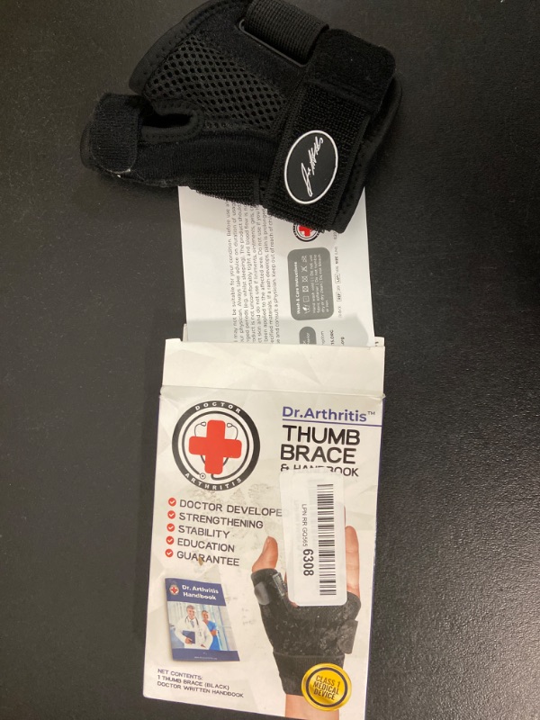 Photo 2 of Doctor Developed Thumb Support for Arthritis, Thumb Splint Right or Left Hand, Wrist Support & Thumb Spica Splint and with Doctor Written Handbook(Black, Single)