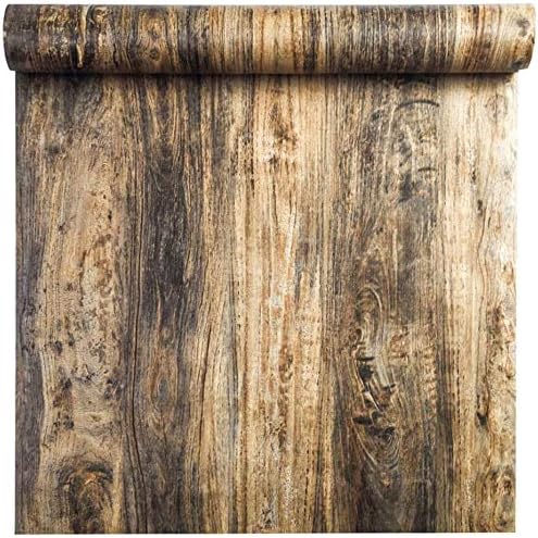 Photo 1 of Self Adhesive Vinyl Retro Dark Wood Grain Wall Paper Shelf Liner for Kitchen Cabinets Shelves Table Desk Countertop Walls Furniture Crafts Removable Waterproof