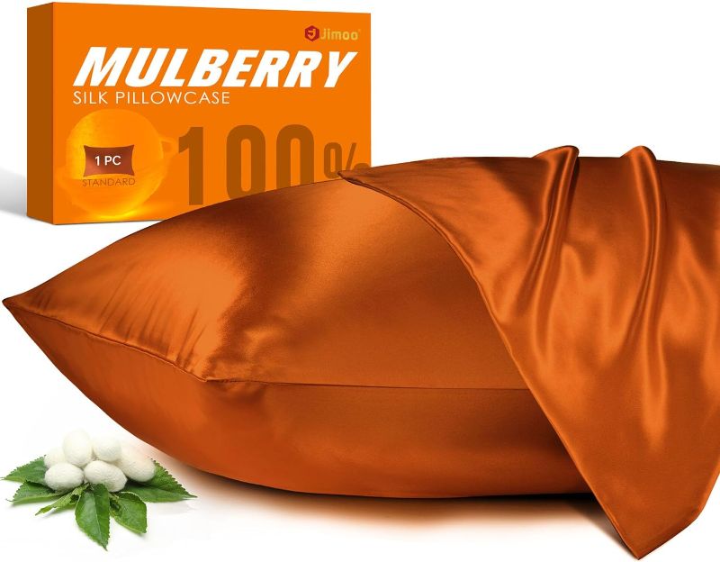 Photo 1 of 100% Mulberry Silk Pillowcase for Hair and Skin, 22 Momme Natural Silk Pillow Case with Zipper, Both Sided Pure Silk Pillow Cover Gifts for Women Mom Men (Orange Sunset, Standard 20''×26'')