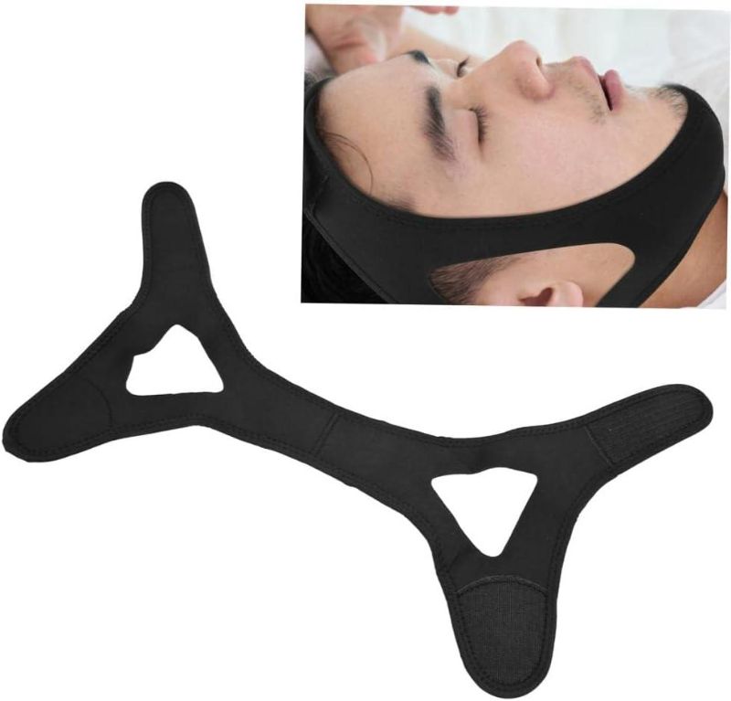 Photo 2 of Anti Snoring Devices Adjustable Chin Strap Anti Snoring Chin Strap Rubber Elastic Head Band Anti Snore Belt Device for Men Women Black 