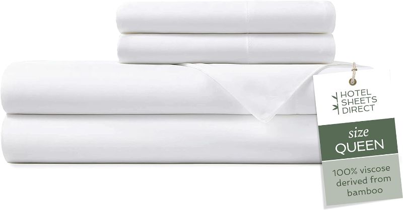 Photo 1 of Hotel Sheets Direct 100% Viscose Derived from Bamboo Sheets Queen - Cooling Luxury Bed Sheets w Deep Pocket - Silky Soft - White
