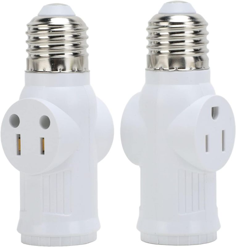 Photo 1 of 2Pcs 3 Prong Light Socket Adapter Plug White E26 Light Bulb 0 to 125 VAC Outlet Adapter Converter Light Bulb Plug Adapter