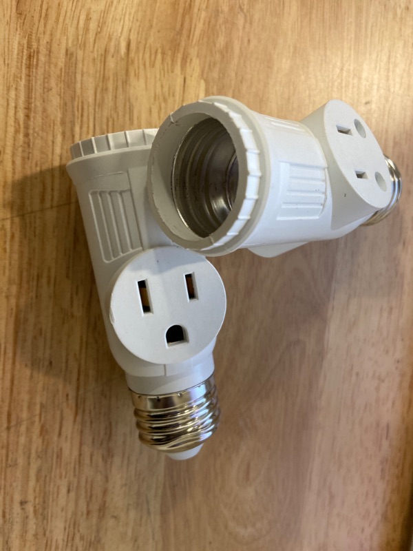 Photo 2 of 2Pcs 3 Prong Light Socket Adapter Plug White E26 Light Bulb 0 to 125 VAC Outlet Adapter Converter Light Bulb Plug Adapter