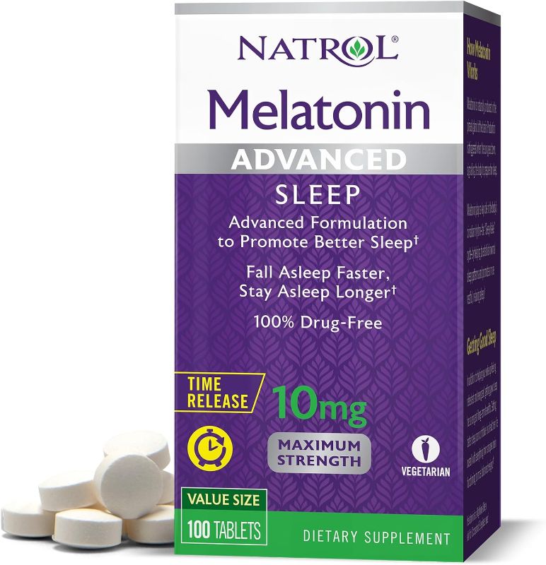 Photo 1 of Natrol Advanced Sleep Melatonin 10mg, Dietary Supplement for Restful Sleep, 100 Time-Release Tablets, 100 Day Supply