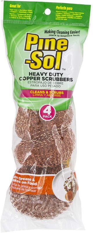 Photo 1 of 4 Packs Pine-Sol Heavy-Duty Copper Scrubbers | Premium Scrub Sponges for Cast Iron, Stainless Steel, Oven Racks, Grills, 4 Pack